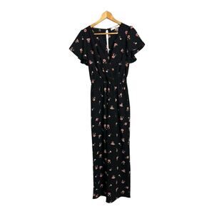 Row A Floral Dark Boho Womens Jumpsuit Romper Playsuit Medium V-neck Pants